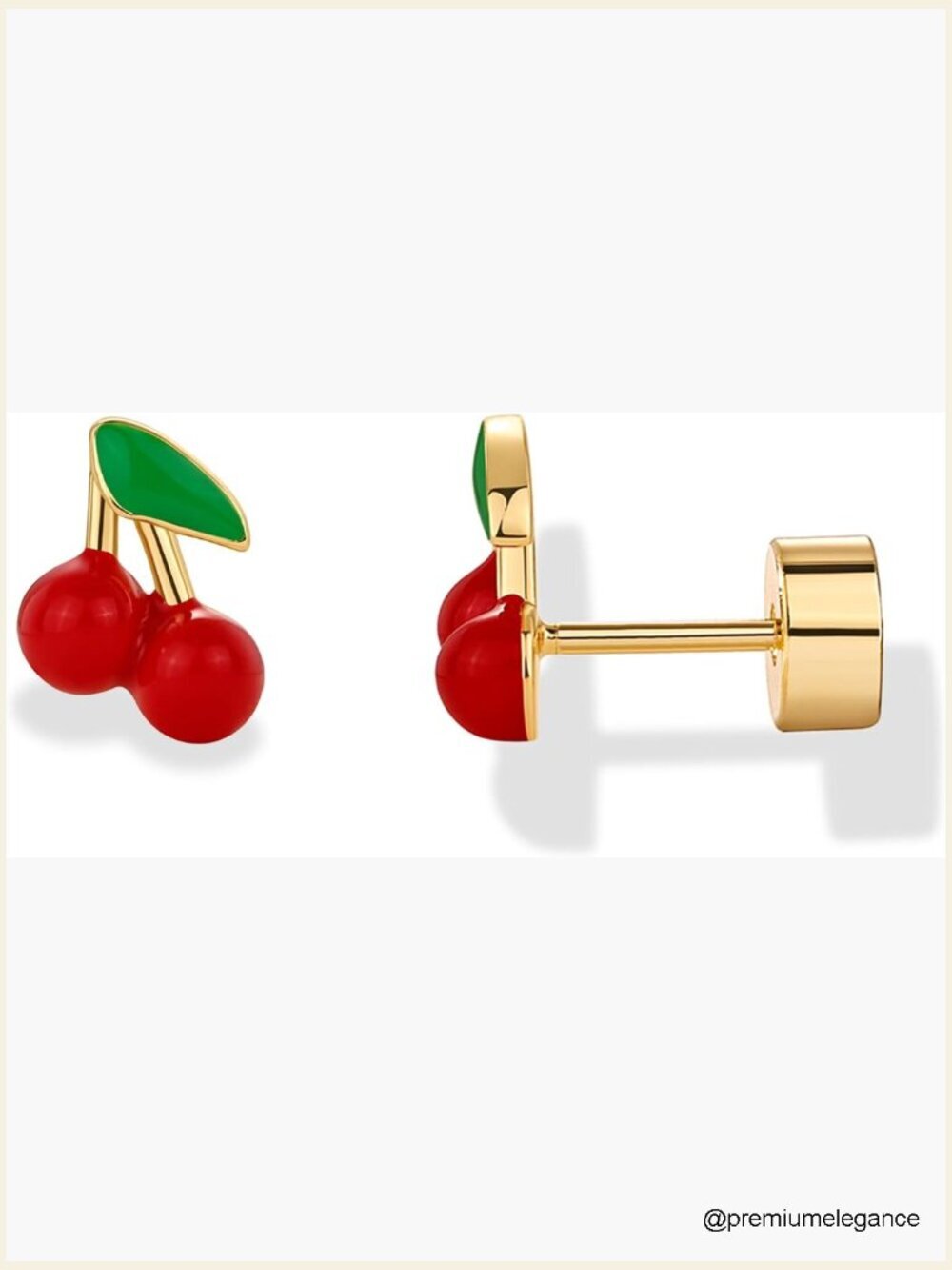Cherry Emoji Flatback Stud Earrings 925 Sterling Silver Posts
